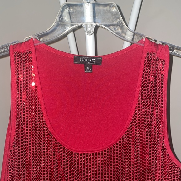 Red sleeveless sequin top! Sequins on the front only.l and back fabric is soft. - Picture 2 of 4